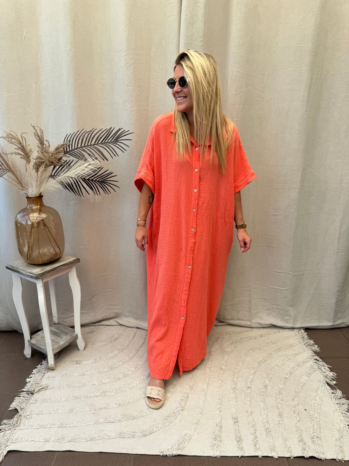 Long tetra dress coral