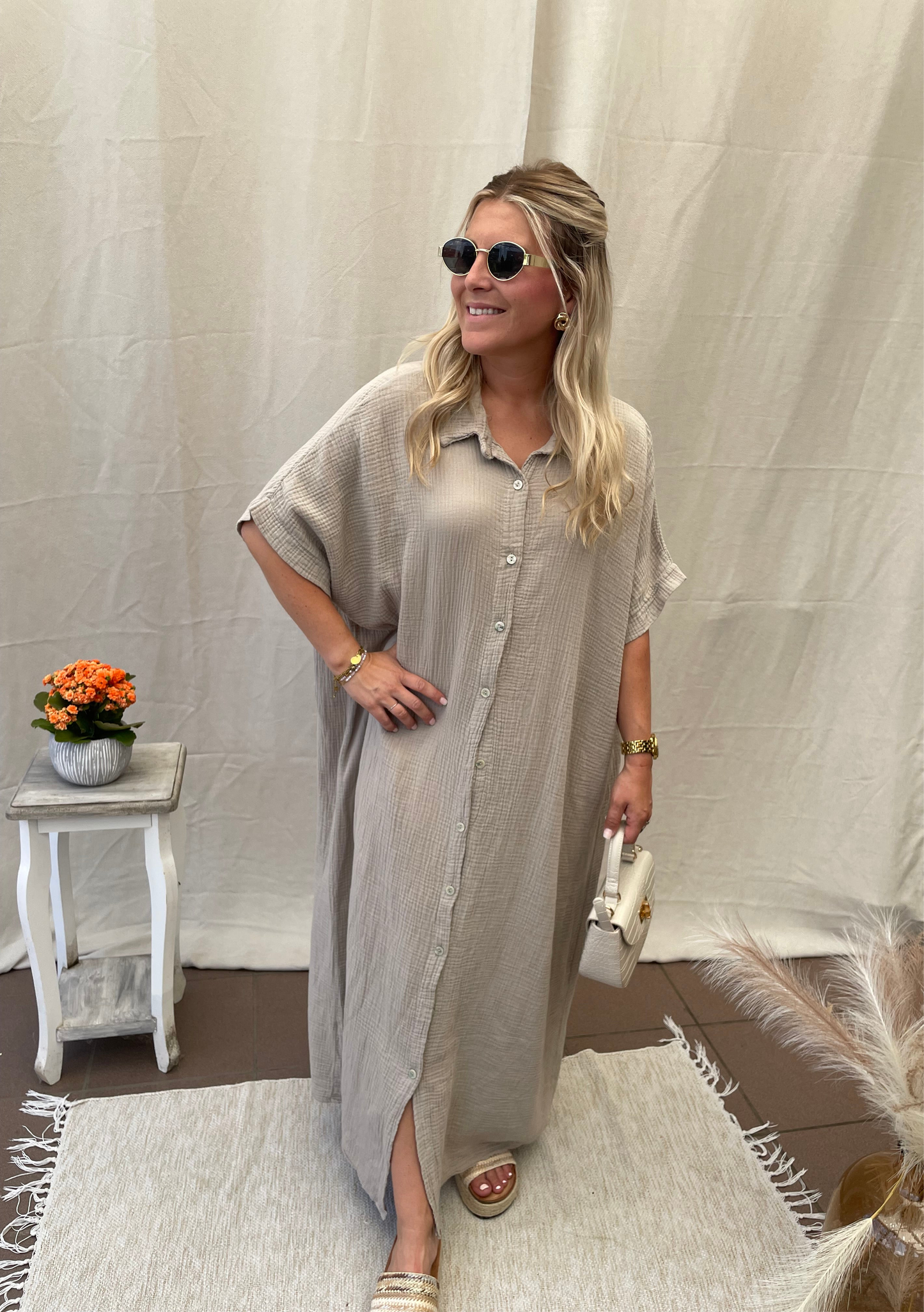 Long tetra dress beige