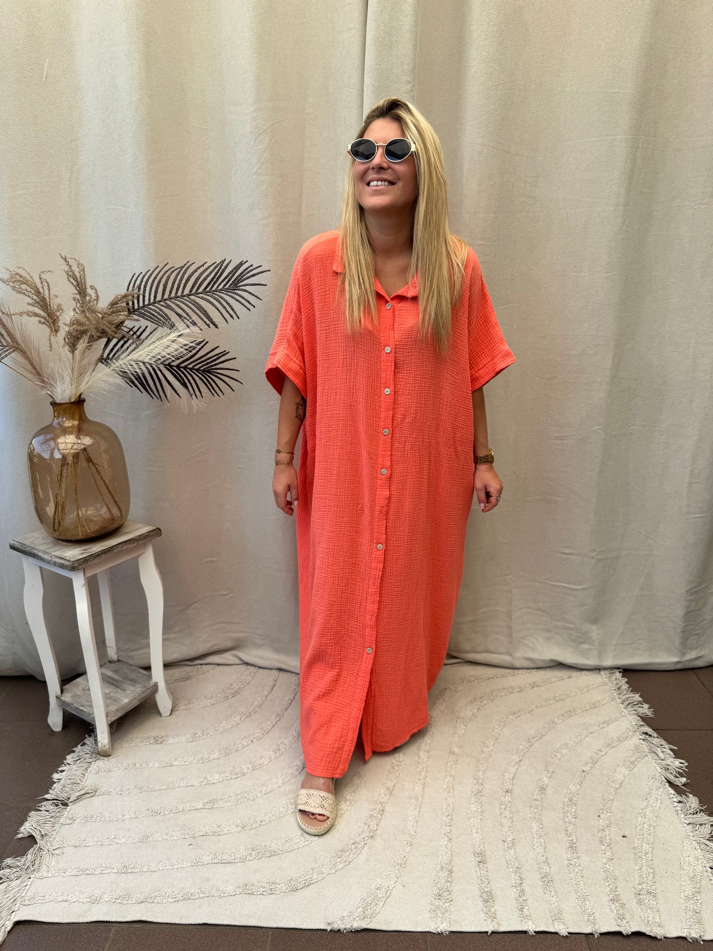 Long tetra dress coral