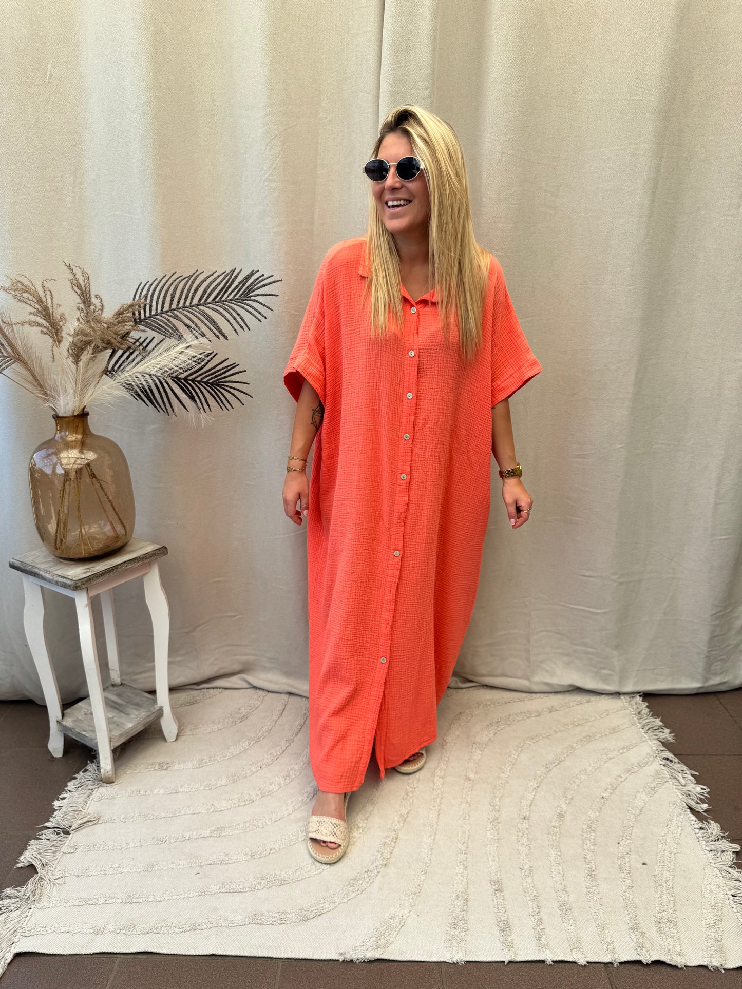 Long tetra dress coral