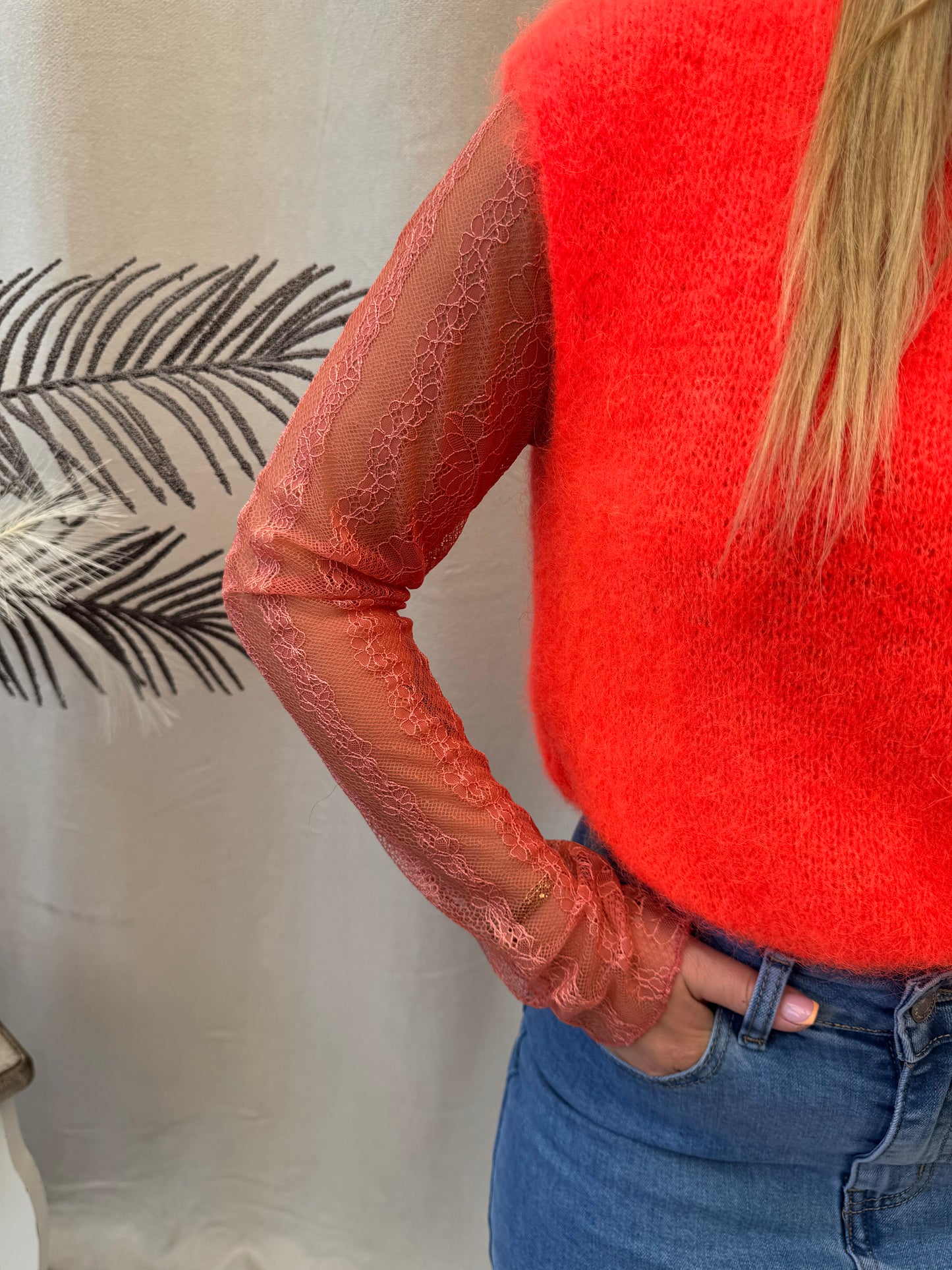Lace long sleeve coral