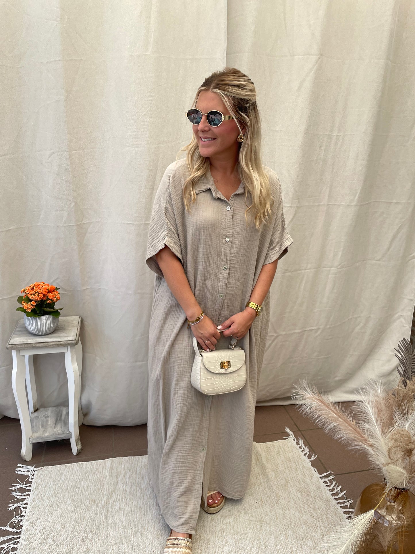 Long tetra dress beige