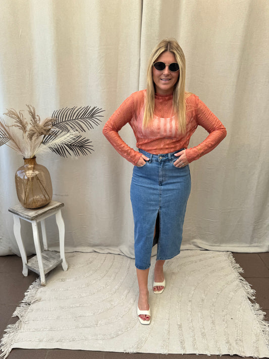 Lace long sleeve coral