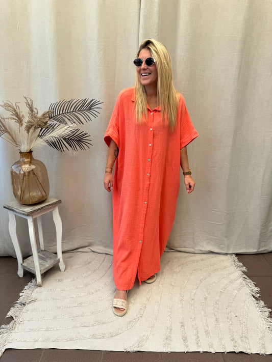 Long tetra dress coral