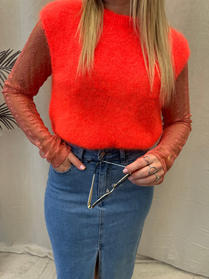Lace long sleeve coral