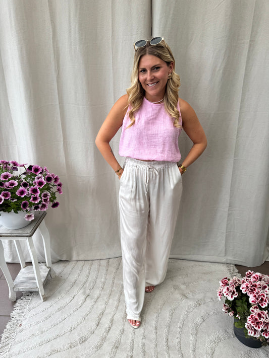 Satin pants white